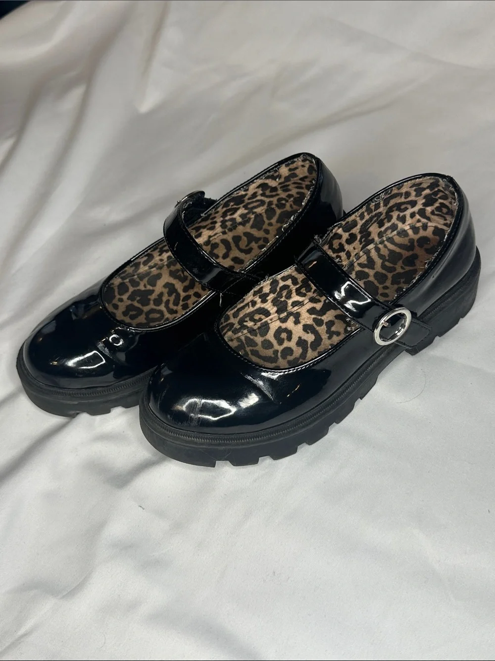 Girls Black Patent Mary Jane Shoes Leopard Insole Sincerely Jules Girl size 2